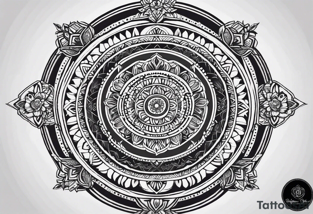 small minimalistic delicate mandala with tree motif tattoo idea