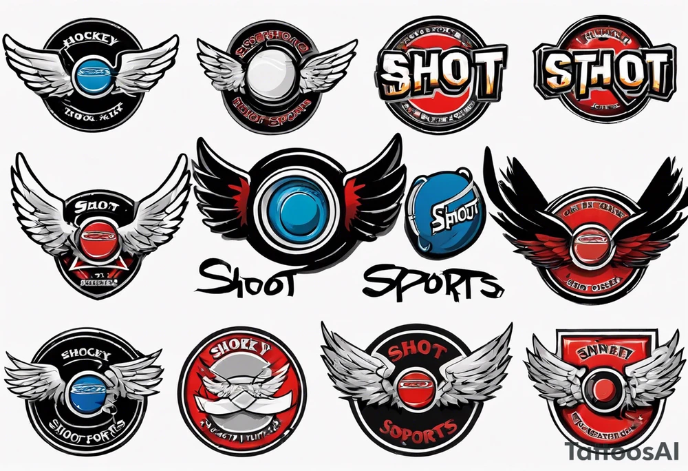 hockey puck with wings that says "SHOT SPORTS" tattoo idea