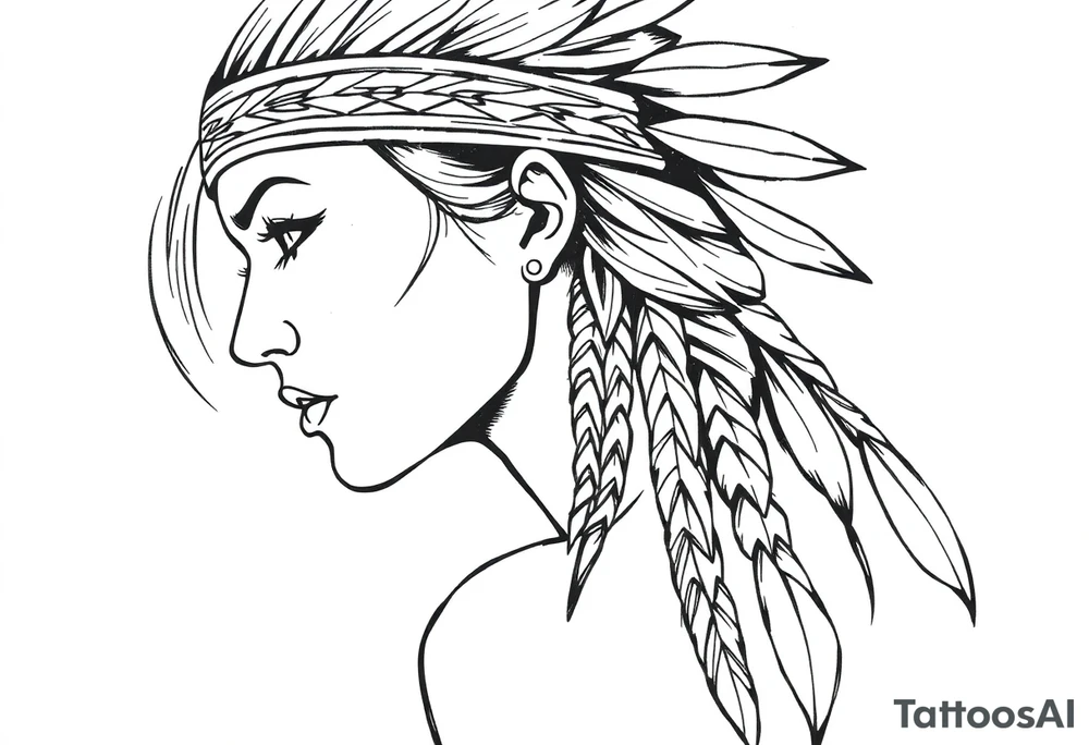 Female Native American wearing headband side pose tattoo idea