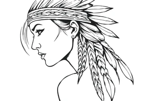 Female Native American wearing headband side pose tattoo idea