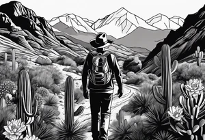 Couple hiking, cactus, mountains tattoo idea