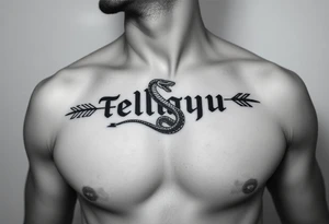 telugu text on chest with arrow and snake tattoo idea