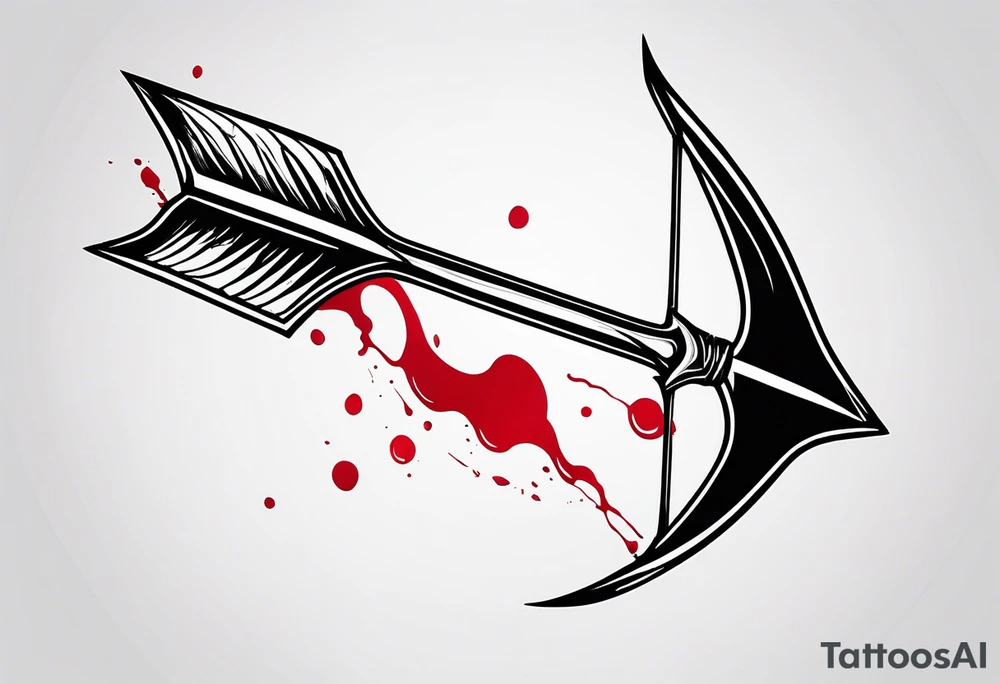 an arrow with only one drip of blood on the tip of it simple line art tattoo idea