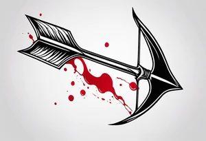 an arrow with only one drip of blood on the tip of it simple line art tattoo idea