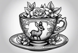 a full fawn inside a cup tattoo idea