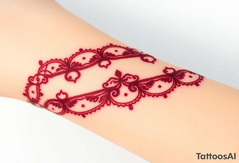 A deep burgundy lace bracelet, softly fading into a watercolor effect, symbolizing love and passion tattoo idea