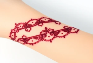 A deep burgundy lace bracelet, softly fading into a watercolor effect, symbolizing love and passion tattoo idea