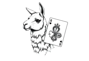 A llama with 2 of hearts and 4 of hearts playing cards tattoo idea