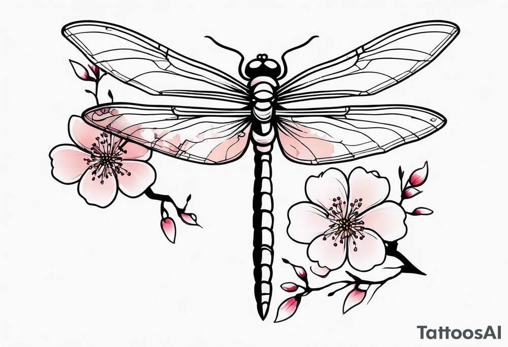 dragon fly with cherry blossoms tattoo idea