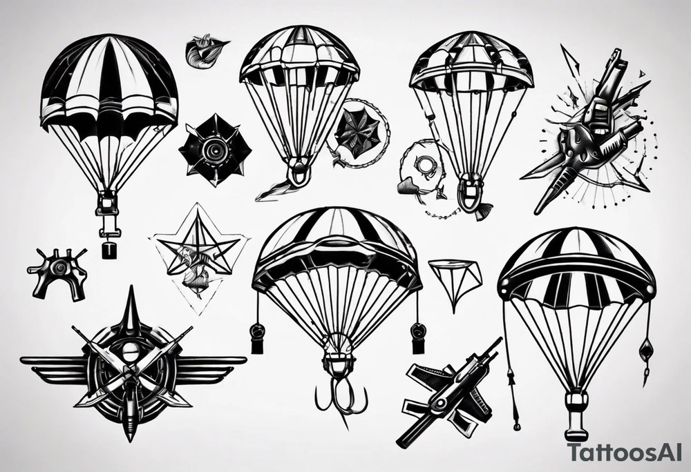 parachute and shooting guns tattoo idea