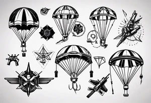 parachute and shooting guns tattoo idea
