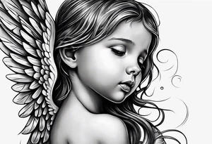 Angel covering a kid with holes in its wings and teardrops coming out of the angel tattoo idea