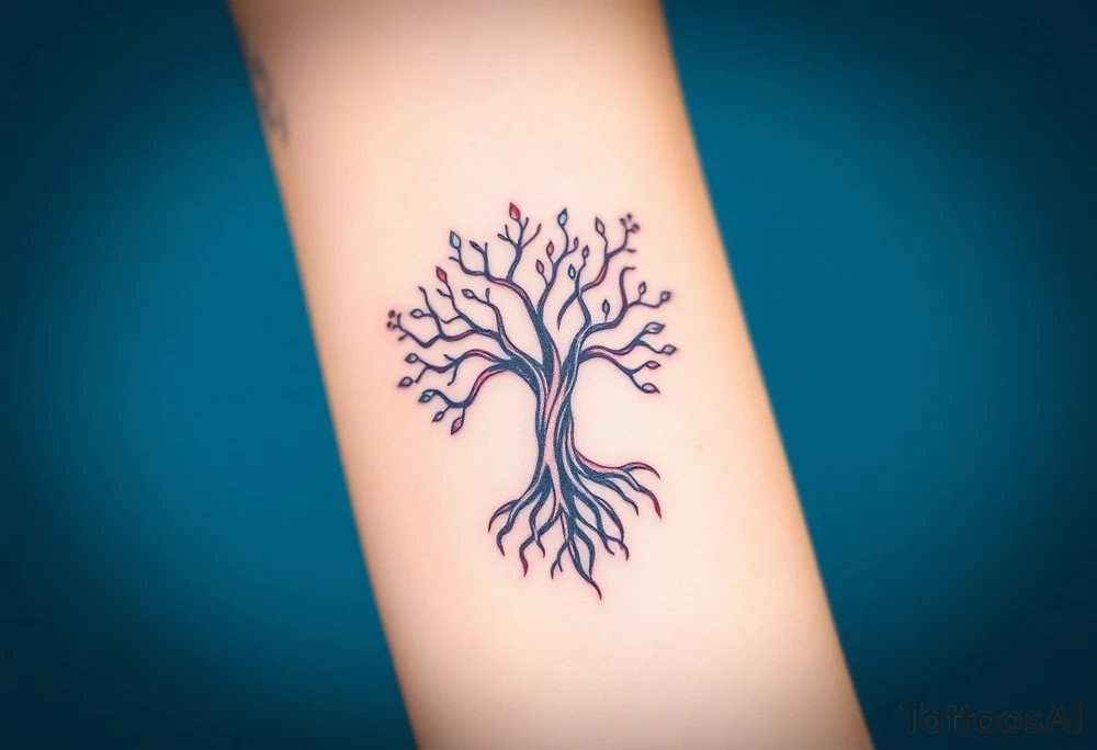 mystical tree of life with cosmic roots and celestial branches tattoo idea