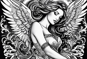 Angel with name Leah tattoo idea