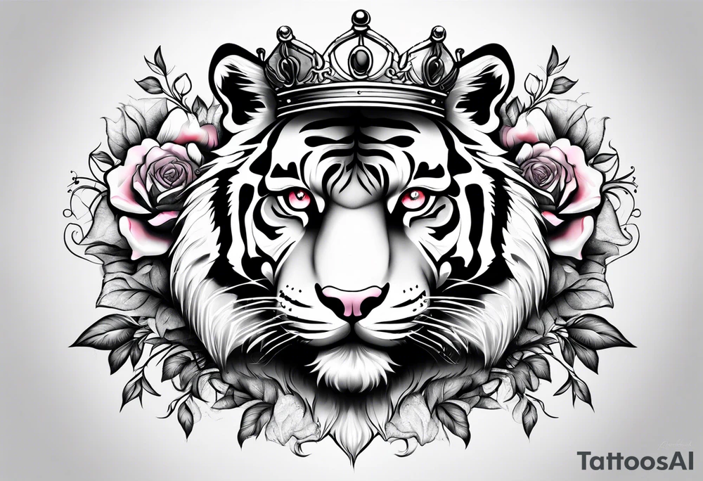 A tiger with crown and smoke rose times clocks tattoo idea