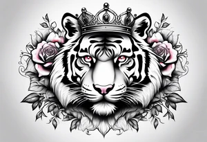 A tiger with crown and smoke rose times clocks tattoo idea