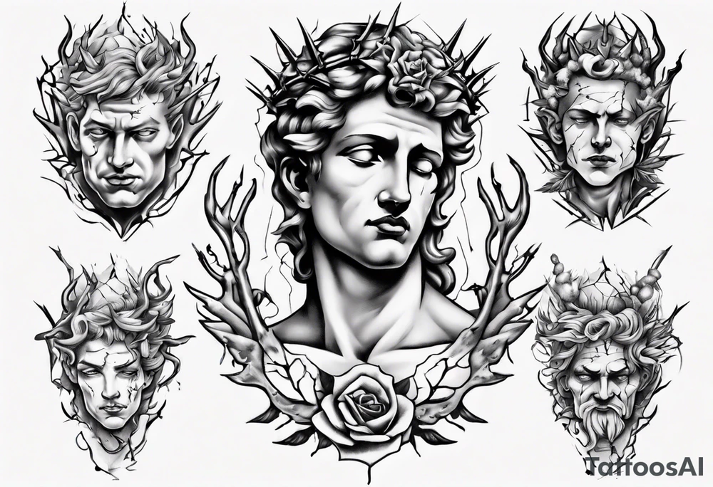 Bust of David with thorns tattoo idea