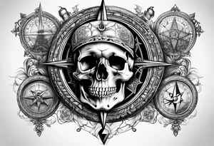 Skull, hourglass, compass tattoo idea