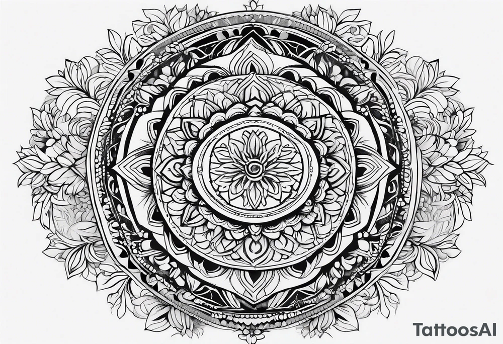 small minimalistic delicate mandala with tree motif tattoo idea
