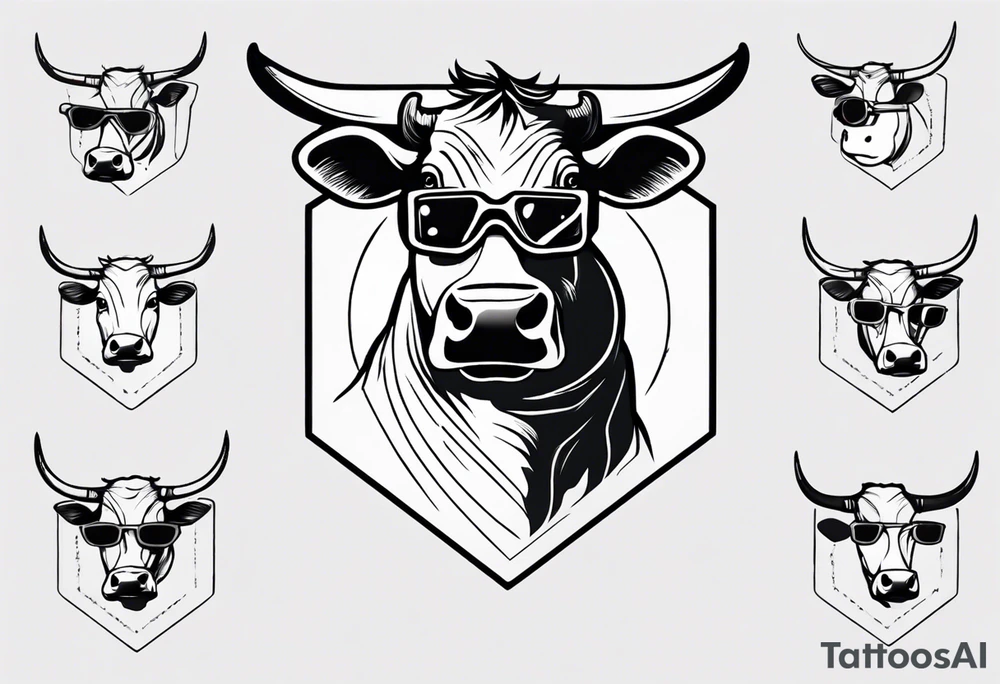 cow snowboarding wearing goggles, very simple linework tattoo idea