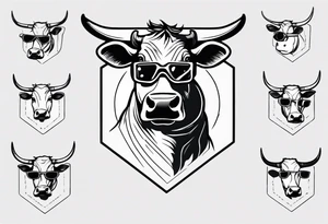 cow snowboarding wearing goggles, very simple linework tattoo idea