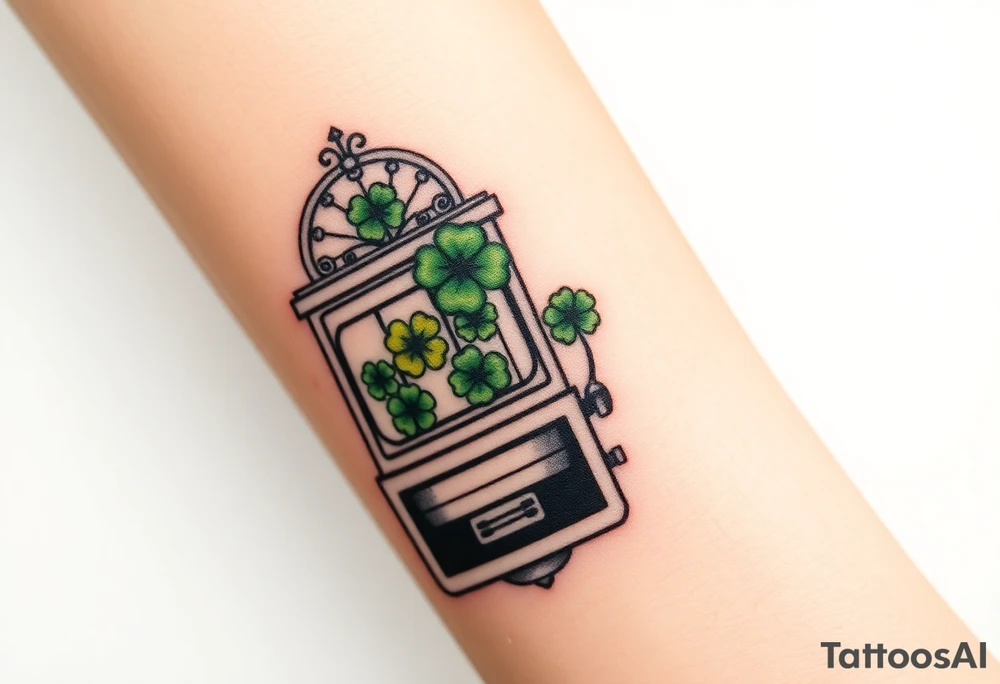 Modern slot machine with three four leaf clovers tattoo idea