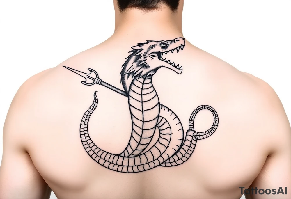 sea serpent with trident tattoo idea