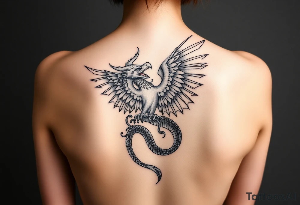 Dragon and hawk intertwined tattoo idea