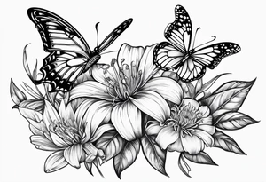Butterflies with lilys, asters and morning glories tattoo idea