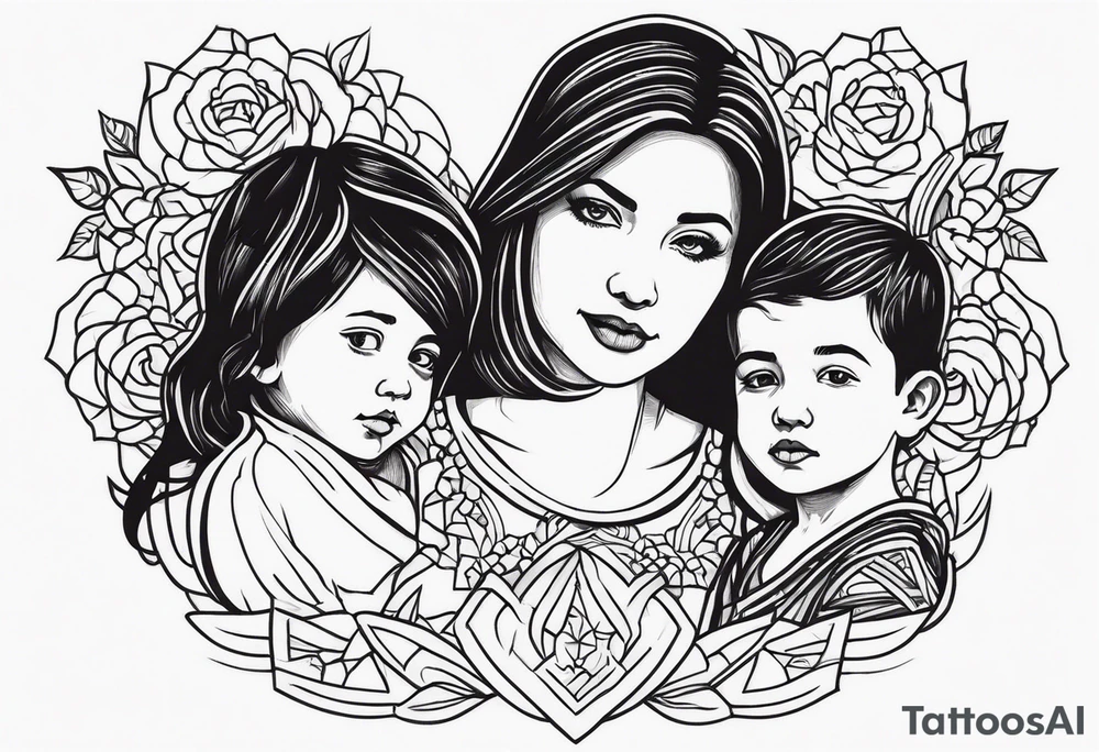 Mom with son and daughter tattoo idea