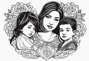 Mom with son and daughter tattoo idea