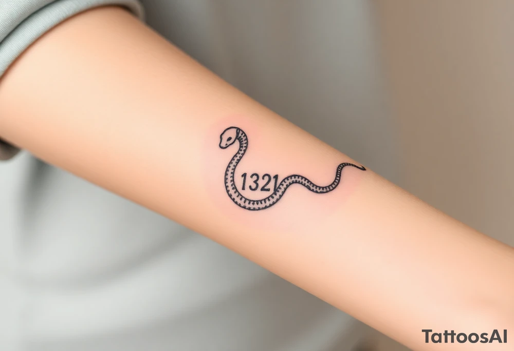 I want a small simple silhouette lines black and white wrist princess like girl snake tattoo that has number 12821 on its body along and also I want it to represent feminine energy crown queen Cycle tattoo idea