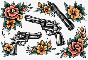Gun with flowers sketch old school styles tattoo idea