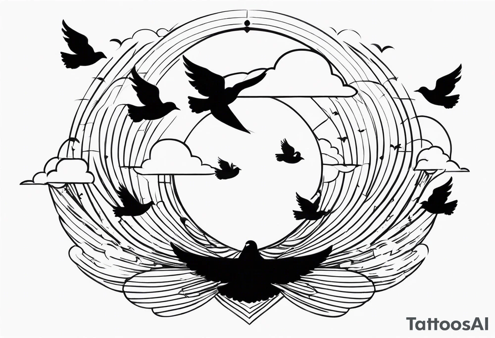 doves and sunrays across the clouds tattoo idea