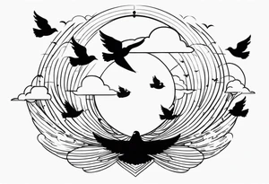 doves and sunrays across the clouds tattoo idea