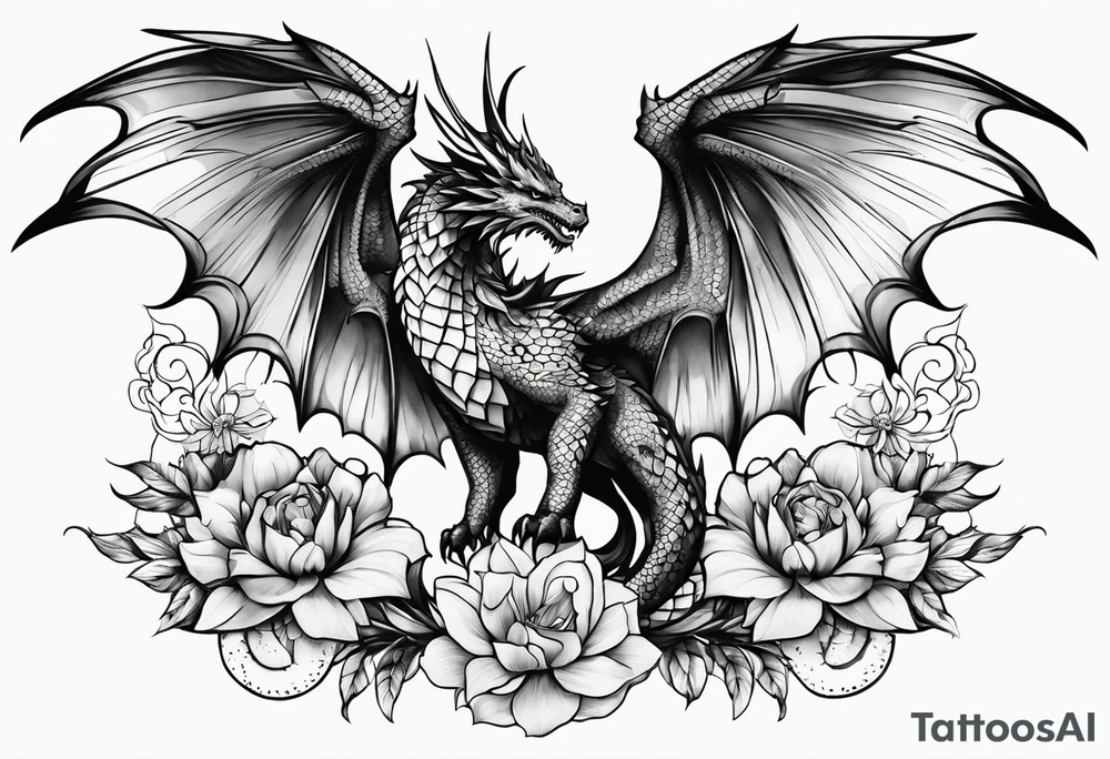 Dragón wings with flowers tattoo idea