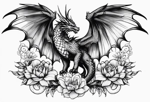 Dragón wings with flowers tattoo idea