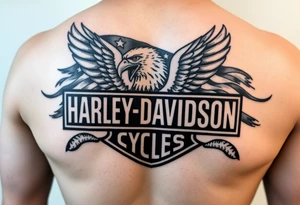 Harley Davidson logo with bald eagle American flag background tattoo idea