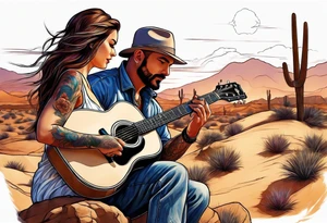 Desert scape. Guitar playing daughter and father tattoo idea