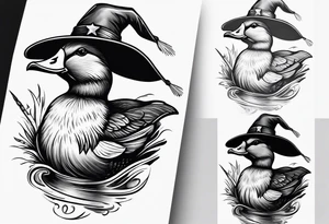 Mallard Duck with a wand and a wizard hat tattoo idea