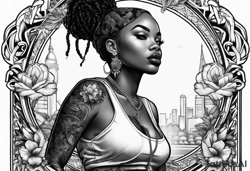 Black woman skateboarding tattoo idea