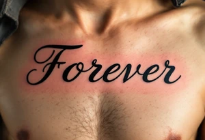 "Forever" in handwritten script on parchment-style beige skin, like an old love letter. tattoo idea