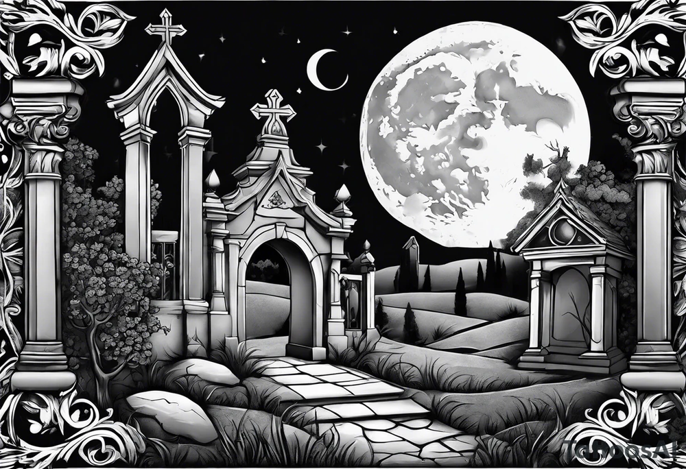 graveyard with moon tattoo idea