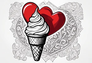 sketch chocolate chip ice cream cone with one red heart tattoo idea