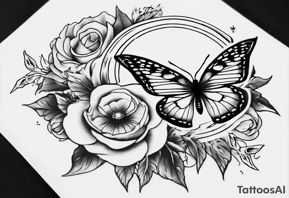 Butterfly wrap tattoos with large centre piece with moon and floral theme. Bracelet around ankle show on ankle tattoo idea