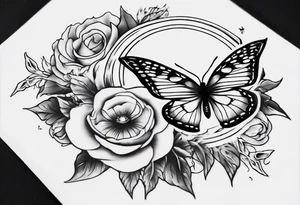 Butterfly wrap tattoos with large centre piece with moon and floral theme. Bracelet around ankle show on ankle tattoo idea
