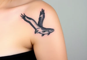 Osprey in flight with a trout grasped between its talons tattoo idea