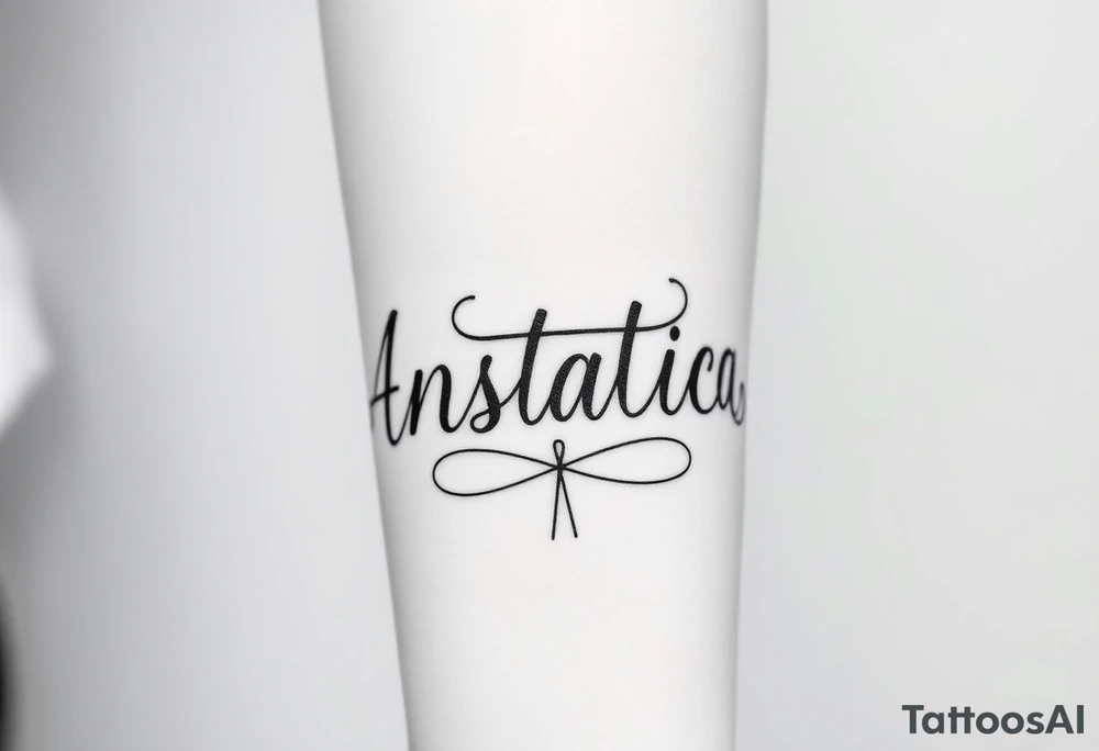 Anastacia in old English cursive font tattoo idea