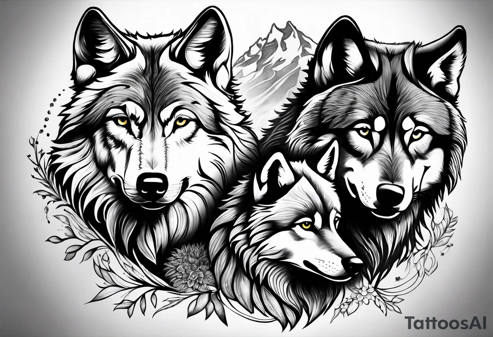 Wolf family of 5 tattoo idea