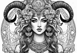 Aries goddess with ram horns tattoo idea